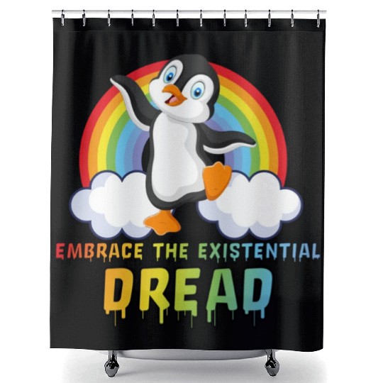 Embrace The Existential Dread Penguin Rainbow Shower Curtains