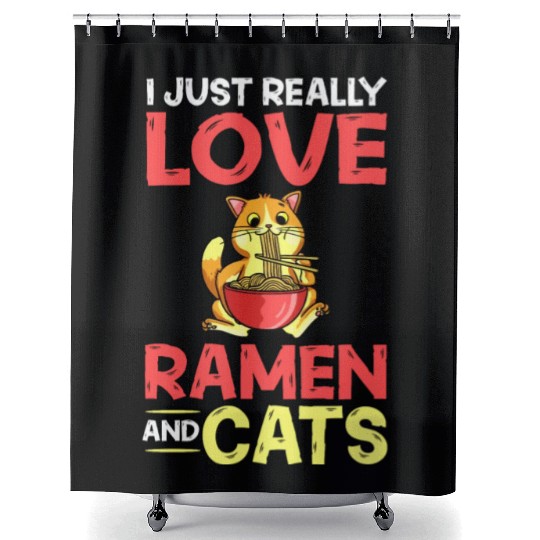 Ramen Cat Bowl Chicken Noodle Soup Japanese Shower Curtains