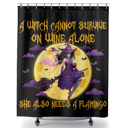Witch and Flamingo Halloween Shower Curtains