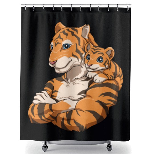 Strong Tiger with Tiger Kid for a Tiger lovers Shower Curtains