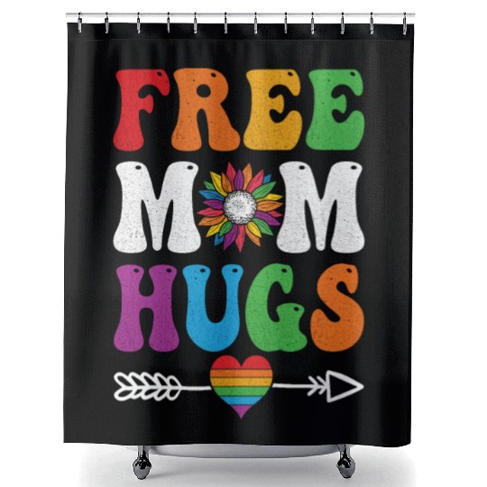 Free Mom Hugs Shower Curtains Sunflower Rainbow Heart LGBT