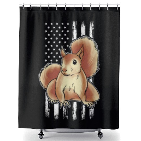 Squirrel US Flag Squirrel American Flag Squirrel Shower Curtains