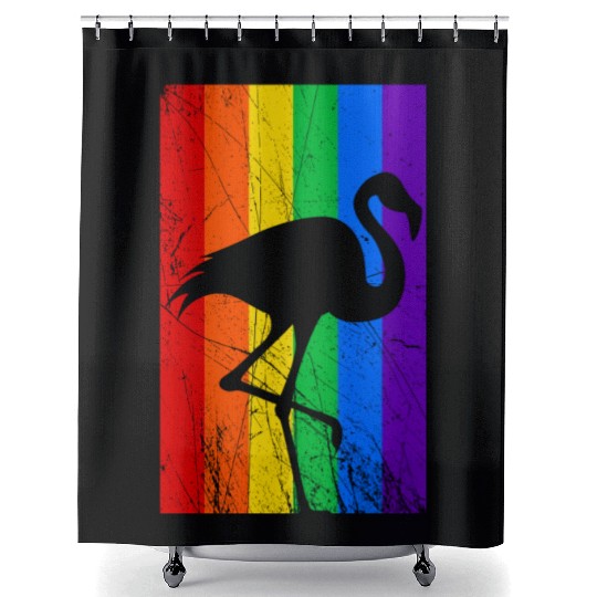 LGBT Flamingo Rainbow Flag Shower Curtains
