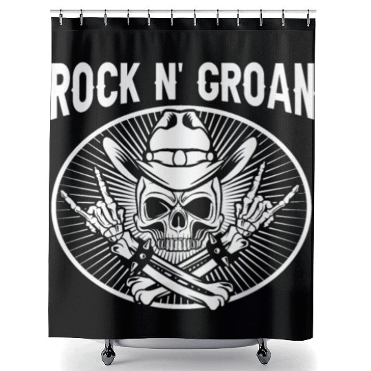 Halloween Cowboy Skeleton Rocker Hand Rock Shower Curtains