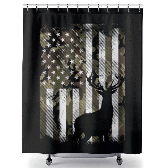 Camo American Flag Deer Hunter Hunting Shower Curtains