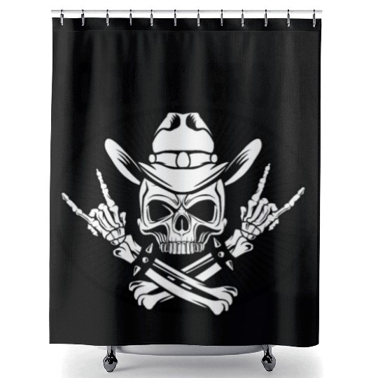 Halloween Cowboy Skeleton Rocker Hand Rock Shower Curtains