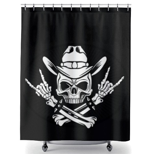 Halloween Cowboy Skeleton Rocker Hand Rock Shower Curtains