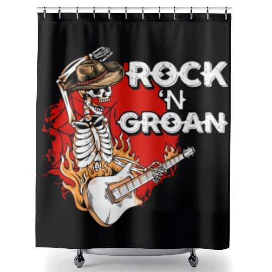 Halloween Cowboy Skeleton Rocker Hand Rock Shower Curtains