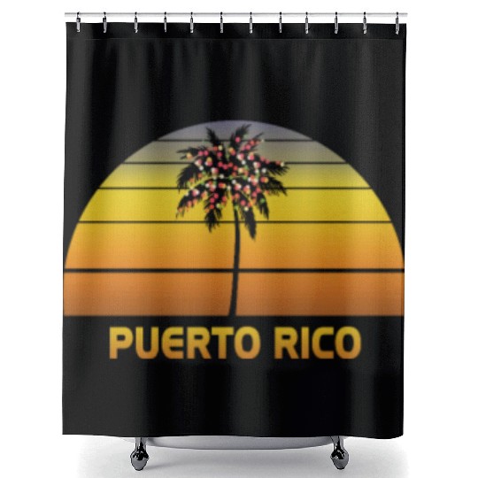 Puerto Rico Palm Tree Christmas Lights Family Shower Curtains