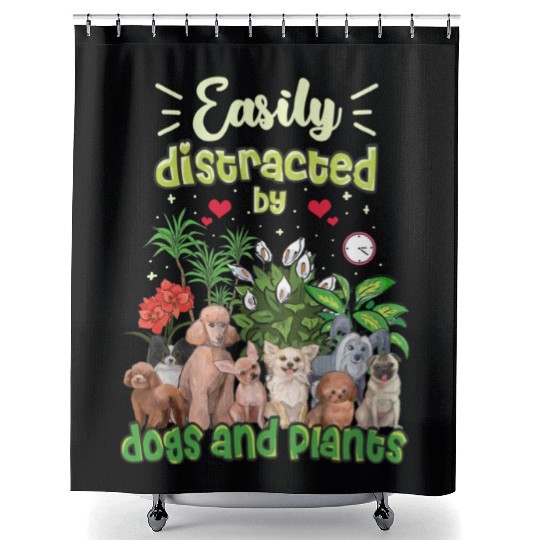 Dogs And Plants Lover Quote Cartoon Shower Curtains
