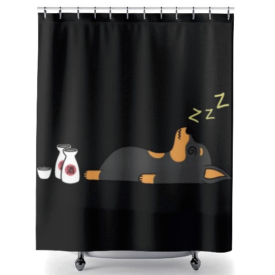 Miniature Pinscher Sake Drunk Shower Curtains