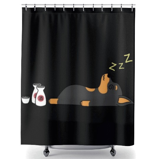 Miniature Pinscher Sake Drunk Shower Curtains