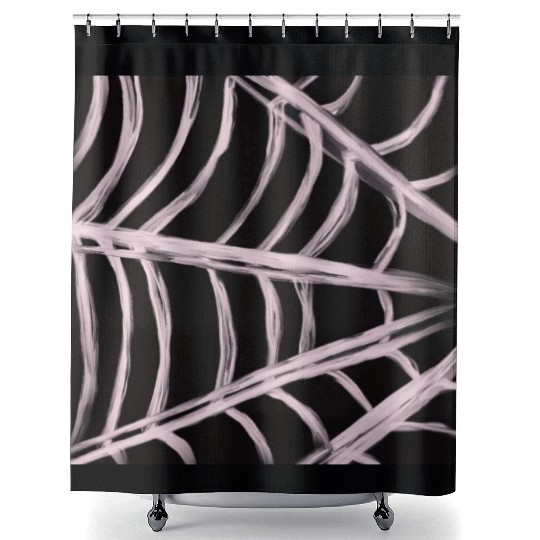 Pastel Pink Spider Web Retro Illustration Shower Curtains