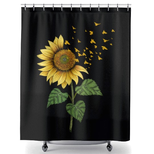 Sunflower Birds Cute Floral Birdwatching Shower Curtains