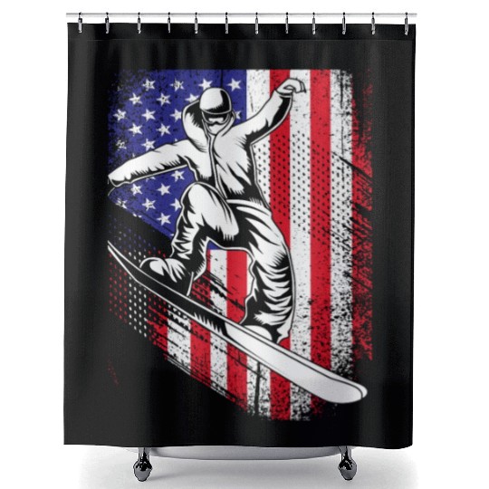 Patriotic Snowboarder American Flag Snowboarding Shower Curtains