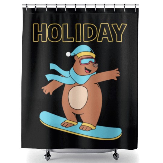 Holiday Winter Vacation Snowboarding Bear Shower Curtains