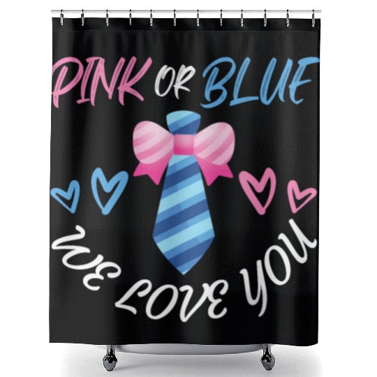 Pink or Blue We Love You Bow Necktie Shower Curtains