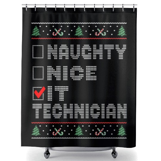 Naughty Nice IT Technician, Matching Christmas Shower Curtains