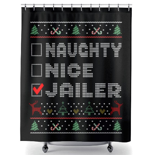 Naughty Nice Jailer, Matching Christmas Group Shower Curtains