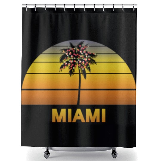 Miami Florida Palm Tree Christmas Lights Family Shower Curtains