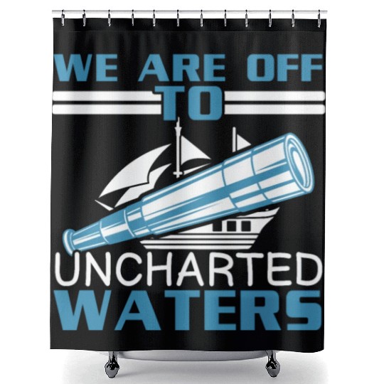We Are Off To Uncharted Charts Columbus Day Shower Curtains