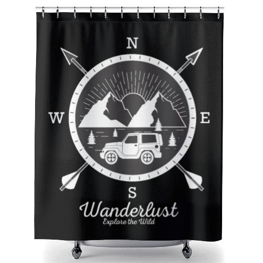 Wanderlust Explore the Wild Compass Shower Curtains