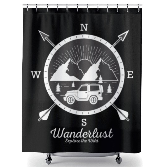 Wanderlust Explore the Wild Compass Shower Curtains