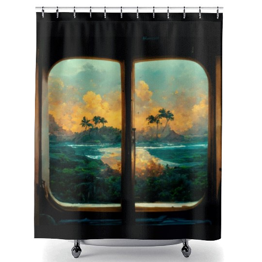 Paradise island painting Shower Curtains