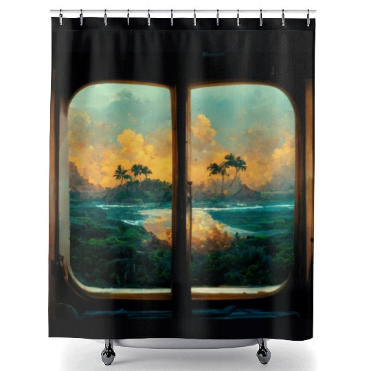 Paradise island painting Shower Curtains