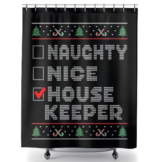 Naughty Nice Housekeeper, Matching Christmas Shower Curtains