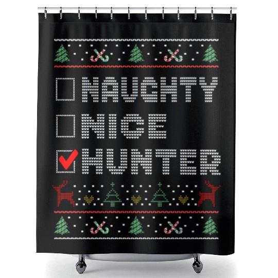 Naughty Nice Hunter, Matching Christmas Group Shower Curtains