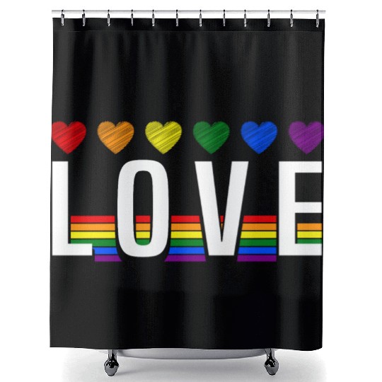 Love Rainbow Heart Pride LGBT Shower Curtains