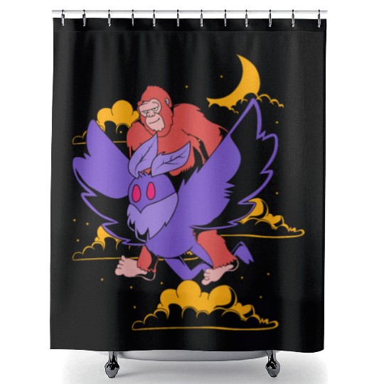 Bigfoot Riding Mothman Funny Cryptozoology Shower Curtains