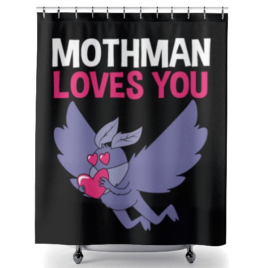 Mothman Loves You Valentines Day Cryptid For Women Shower Curtains