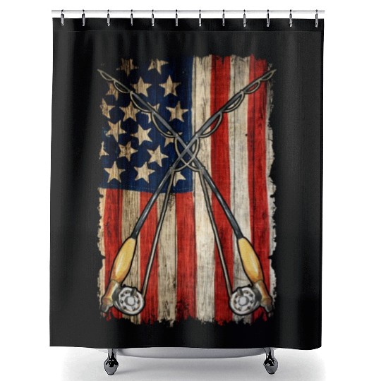 Fishing US flag Shower Curtains, Fishing Flag design, Fisher