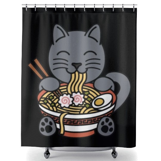 British Shorthair Cat Ramen Noodles Shower Curtains