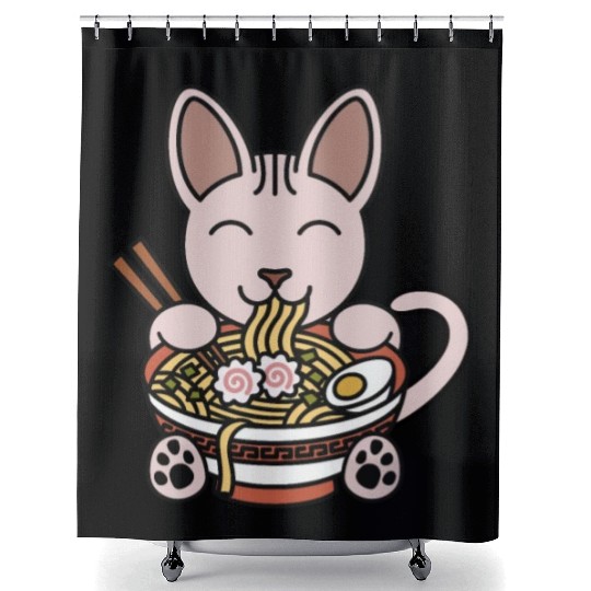 Sphynx Cat Ramen Noodles Shower Curtains