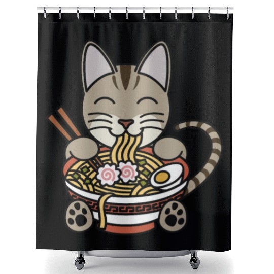Devon Rex Cat Ramen Noodles Shower Curtains