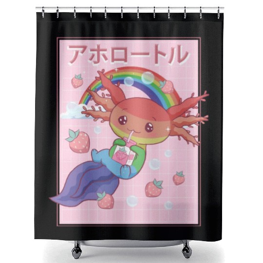 Kawaii Axolotl Strawberry Milk Gay Pride Shower Curtains