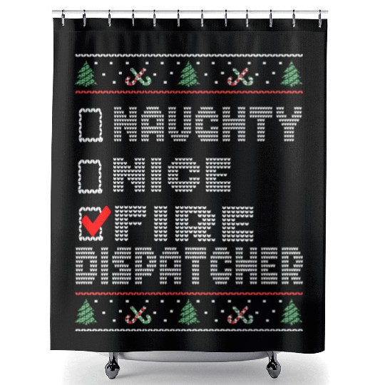 Naughty Nice Fire Dispatcher, Matching Christmas Shower Curtains