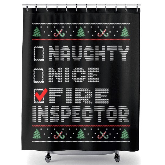 Naughty Nice Fire Inspector, Matching Christmas Shower Curtains