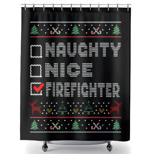Naughty Nice Firefighter, Matching Christmas Shower Curtains