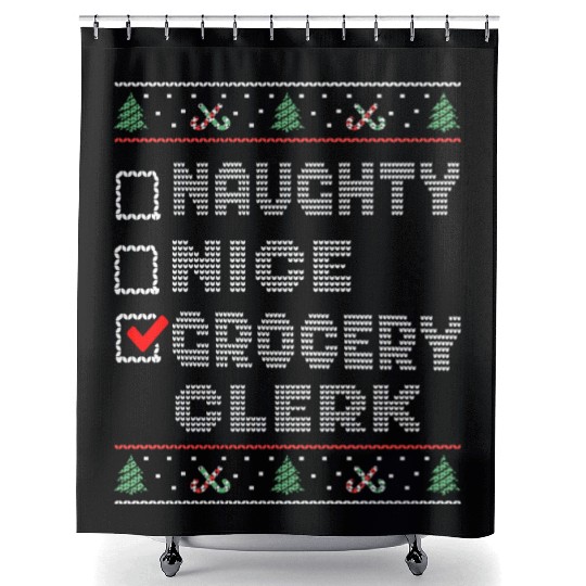 Naughty Nice Grocery Clerk, Matching Christmas Shower Curtains
