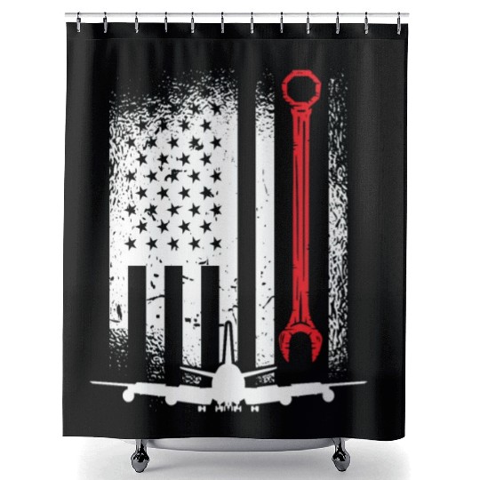 Aircraft Mechanic Flag Plane Aviation Pilot Planes Shower Curtains