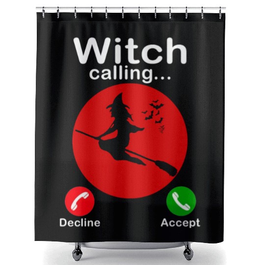 Witch is calling Trick or Treat Funny Halloween Shower Curtains