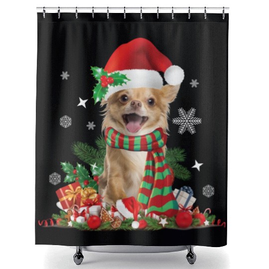 Christmas Chihuahua Dog Shower Curtains