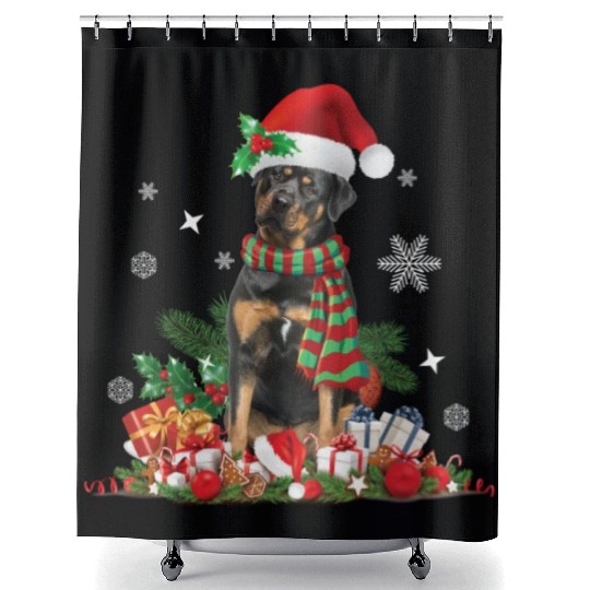 Christmas Rottweiler dog Holiday Rottie Shower Curtains