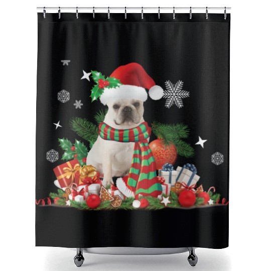 Christmas French Bulldog, Frenchie dog Shower Curtains