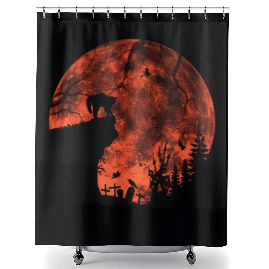 Cat Red Moon trick or treat Bats Forest Funny Shower Curtains