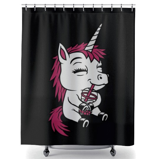 Boba tea drinking unicorn Shower Curtains
